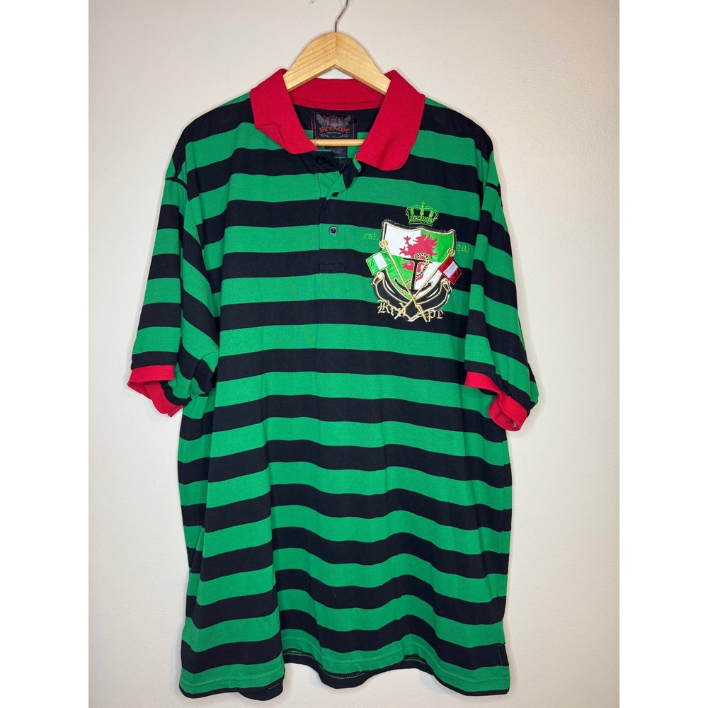 Red Ape Striped Polo Shirt Green Black Crest Graphic 3X NWT‎